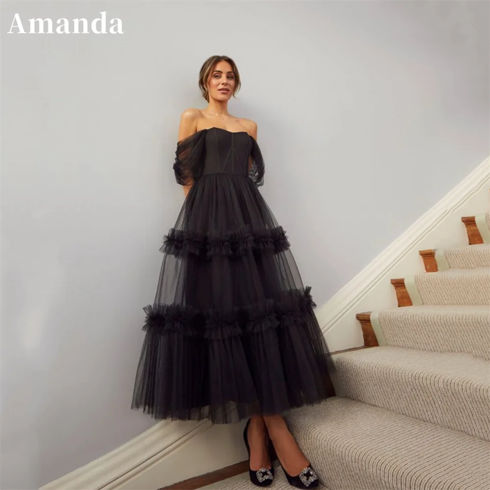 

Вечернее платье с открытыми плечами Amanda, черное ТРАПЕЦИЕВИДНОЕ платье для выпускного вечера, модель 2023 года, привлекательное Полупрозрачное платье до колена
