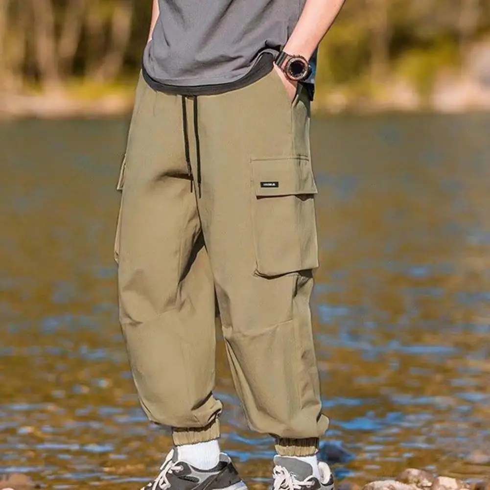 Брюки-карго мужские с эластичным поясом однотонные свободные штаны большими