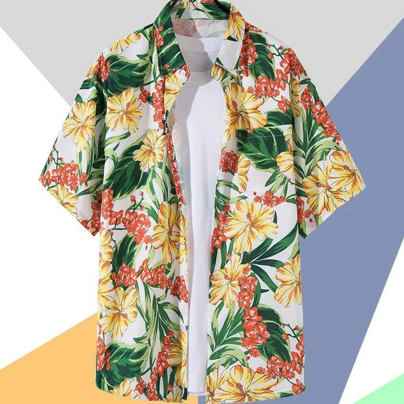 

2023 summer new men's shirts, fashionable men's new European code beach surf short-sleeved shirt, Hawaiian print floral muscle s