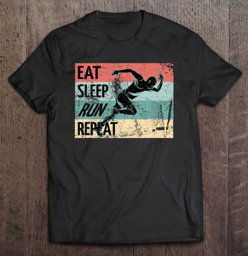 

Футболка Мужская/женская оверсайз в ретро стиле с надписью Eat Sleep Run