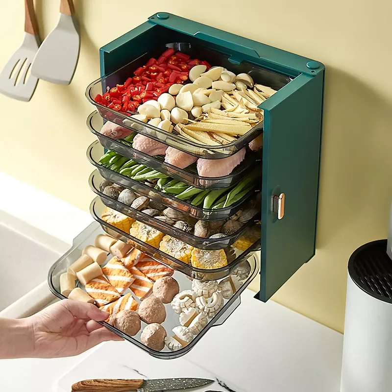 

NEW IN Multi-layer Hot Pot Plate Kitchen Storage Household Wall-mounted Folding Punch-free Dinner Plate Meal Preparation Plate S