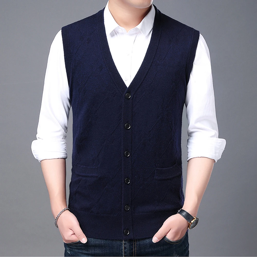 2023 New Autum Fashion Brand Knit Sweater Vest Cardigan Mens V Neck Korean High Quality Cool Woolen Casual Winter Mens Clothes