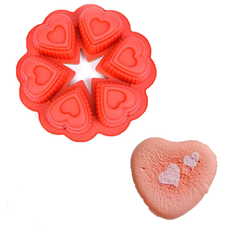 

Six grid love cake silicone baking mold chocolate muffin cup pastry egg tart pudding baking cake mold reusable kitchen tools