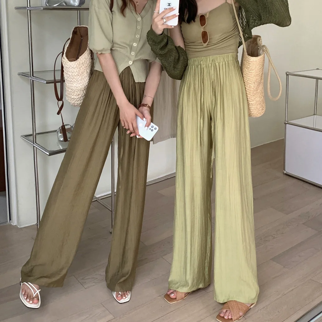 

Удобные брюки со складками, свободные широкие штаны, брюки с высокой талией, прямые штаны для похудения