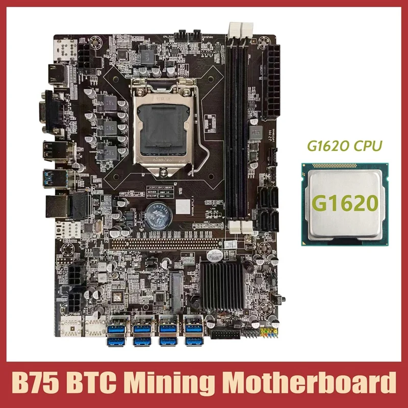 

B75 BTC Mining Motherboard+G1620 CPU LGA1155 8XPCIE USB Adapter DDR3 MSATA B75 USB BTC Miner Motherboard