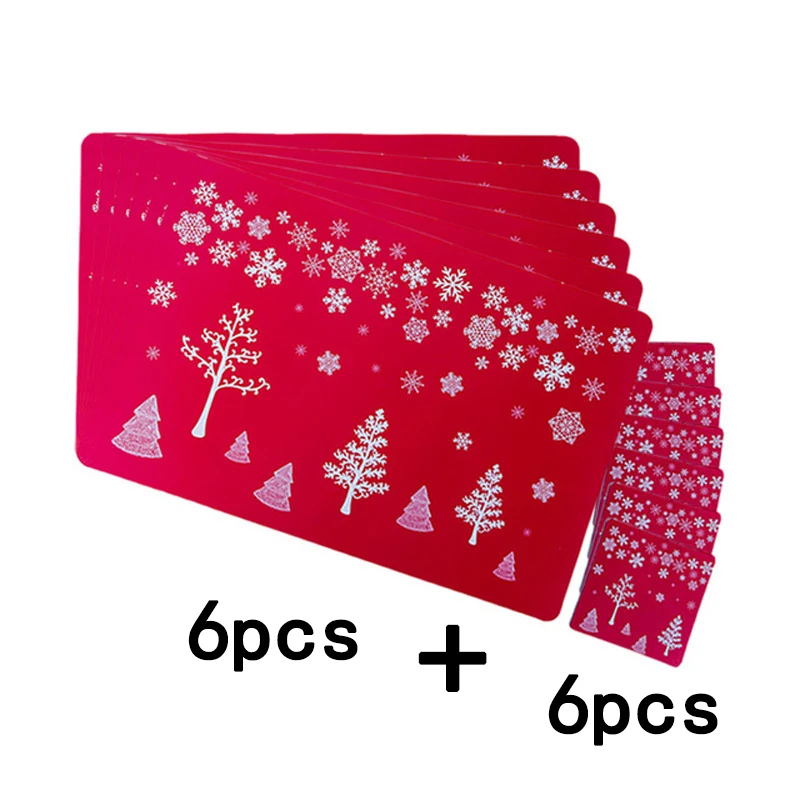 

Ornament Cup Mat Placemats Set Supplies Creative Household PVC Printed Christmas Coasters Decor Dinner Holiday