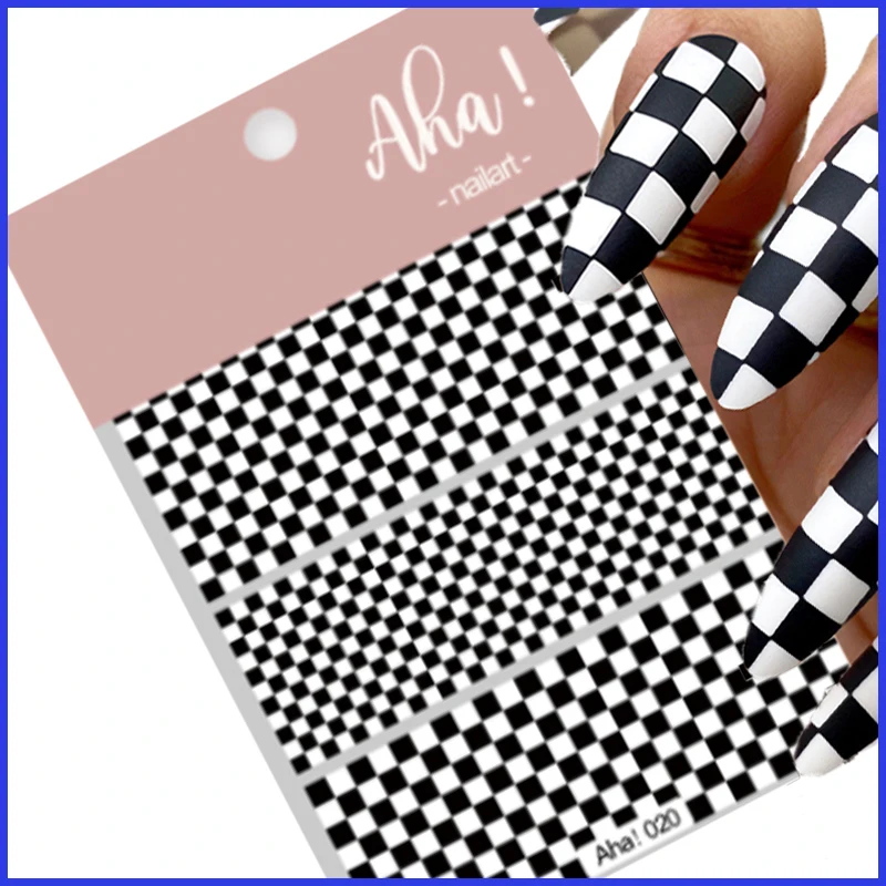 

1 sheet Houndstooth Checkerboard Grid Nail Art 3D Stickers Black & White Nail Decals for DIY Nails Manicure Japanese Design 1pc