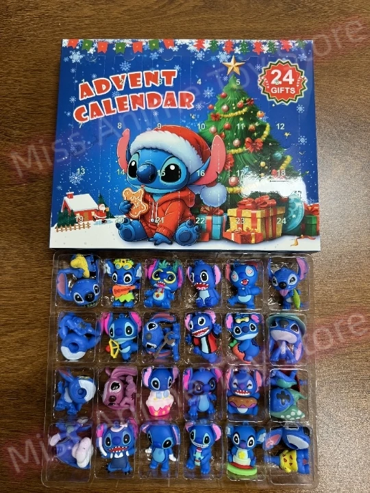 24 шт. Рождественский адвент-календарь Disney Stitch коробка Lilo &amp аниме-фигурки модель