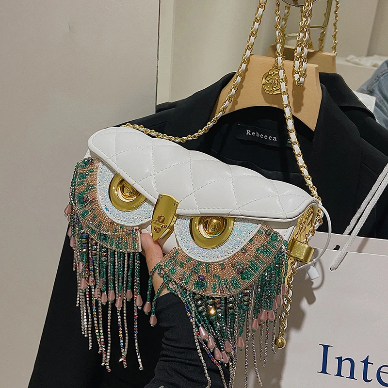 Tassel Women's Bag 2023 Trend Fashion Cute Owl Crossbody Bag Chain Leather Luxury Designer Handbag Animal Print Shoulder Bag