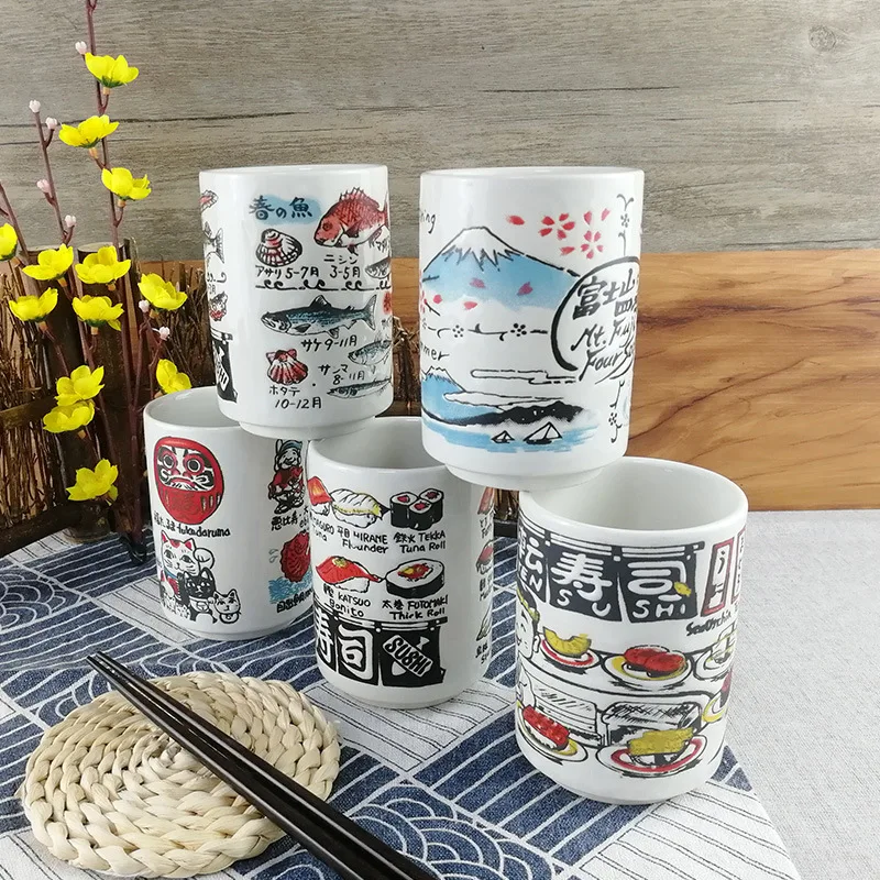 

Japanese-style wind large teacup concave-convex cartoon sushi Long live before Edo household gift ceramic cups with pen holder