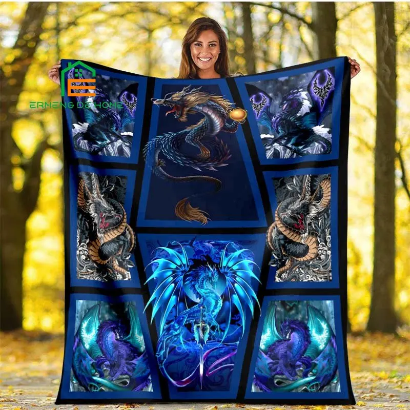 

Eastern Western Dragon 3D Printing Soft Throw Blanket Flannel Living Room Bedroom Warm Blanket for Kids, Adults, Elderly 5 Sizes