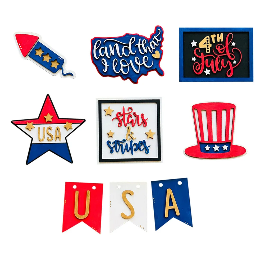 

7pcs Independence Day Decor Patriotic Decorations Tabletop Adornment Wooden Crafts Decor Festival Scene Layout Props