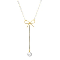 a niche design girl heart bow necklace pearl pendant clavicle chain choker necklace