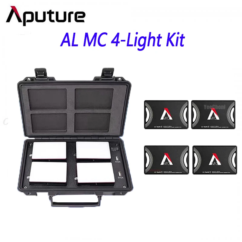 

Aputure AL MC 4-Light Travel Kit Photography Studio Mini LED light RGBWW 3200K-6500K HSI Color Control with Charging Case