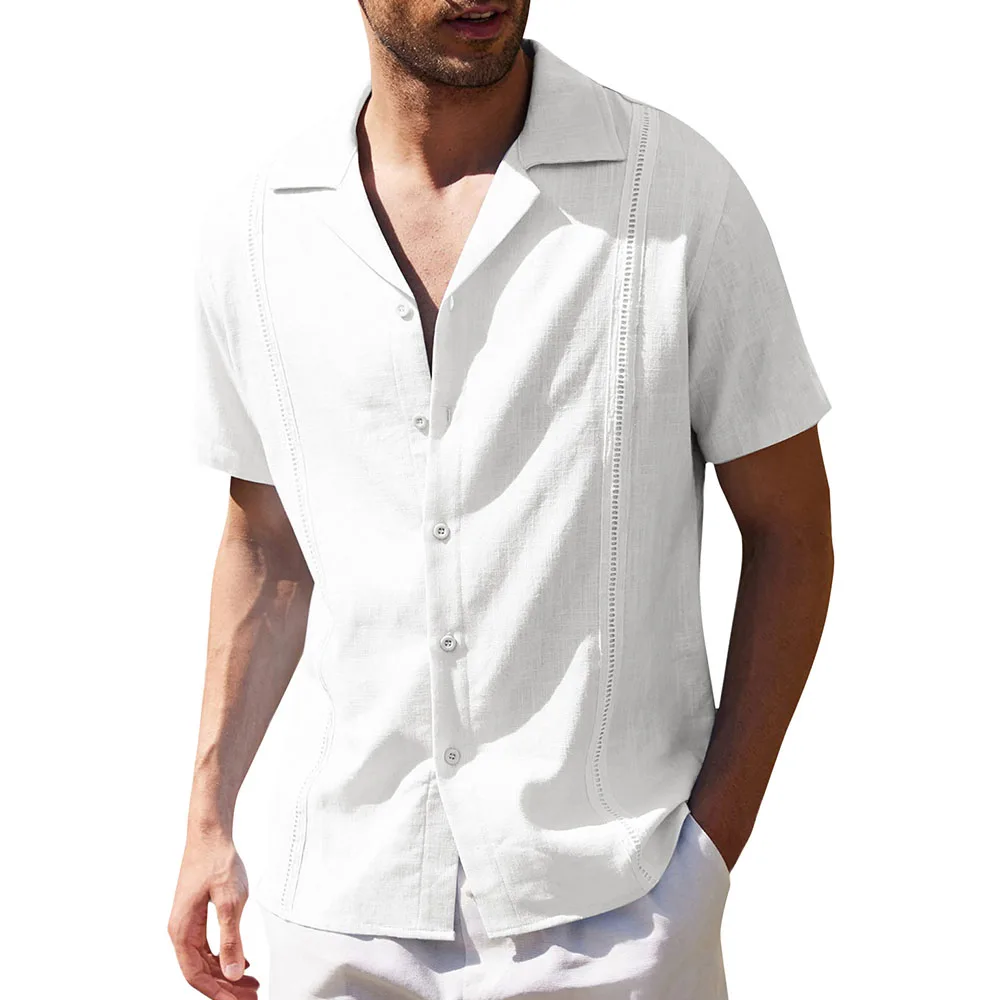 

Casual Shirt Solid Color Blouse Mens Lapel Short Sleeve Single Breasted Shirt Summer Basic Button Down Tee Blouse 2022 Tops