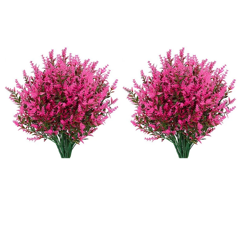 

32 Bundles Artificial Lavender Flowers Outdoor Fake Flowers No Fade Faux Plastic Plants Garden Porch Window Box-Rose Red