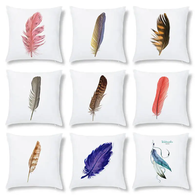 

Feather Painted Printed Peach Skin Pillowcase Custom Car Sofa Cushion Pillowcase Cushion Wholesale