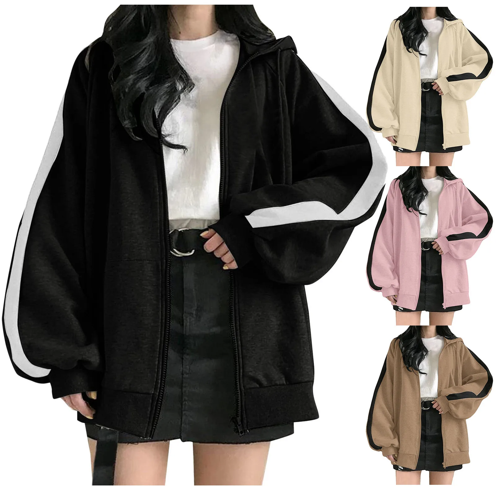 

Женская толстовка с капюшоном на молнии, винтажная Толстовка Оверсайз, базовые толстовки для E-Girl, мешковатые толстовки, модная куртка, мале...