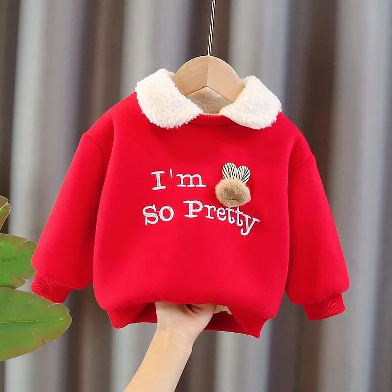 

Baby Girls Plush Sweater Autumn Winter Sweatshirt New Fashion Children's Clothing Thickened Long Sleeved Sweatshirt