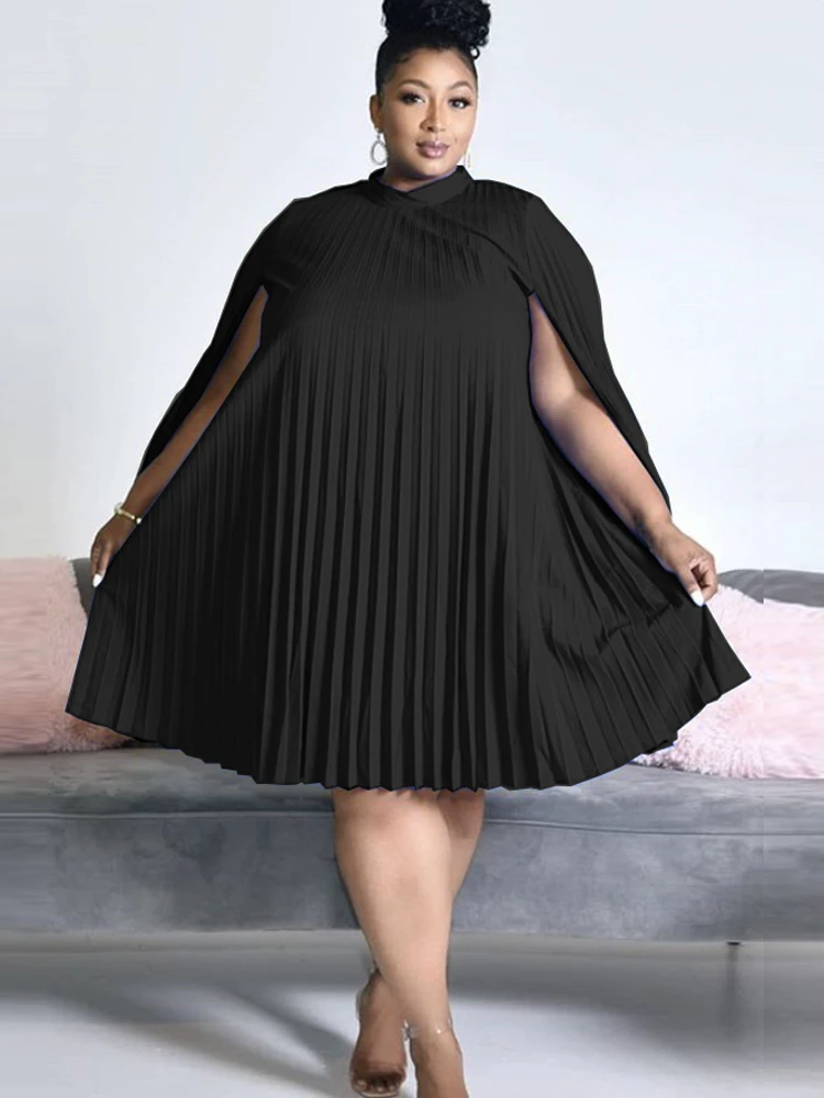 Plus Size Dresses Women Loose Clock Sleeve Outfits Casual Knee Length Pleated Evening Party African Gowns 3XL for Ladies Summer