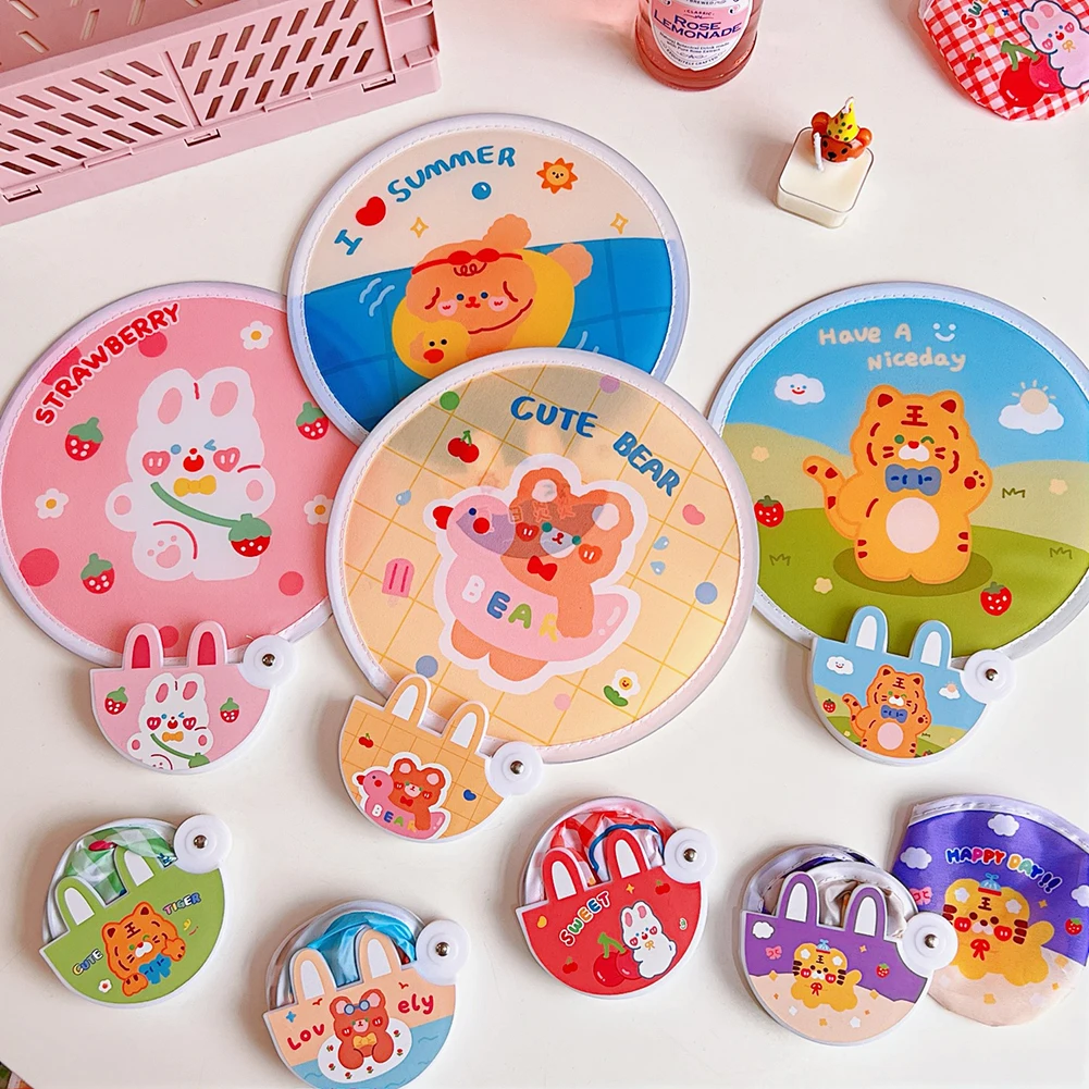 

Handheld Round Folding Fan Round Fan Pocket Collapsible Cute Cartoon Handheld Fan Cooling Tool for Outdoor Travel Summer Cooling