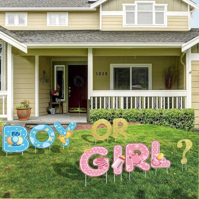 10PCS Gender Reveal Yard Sign with Stakes Boy or Girl Baby Shower Party Supplies for Indoor Outdoor Decoracion Pp Plastic Plate