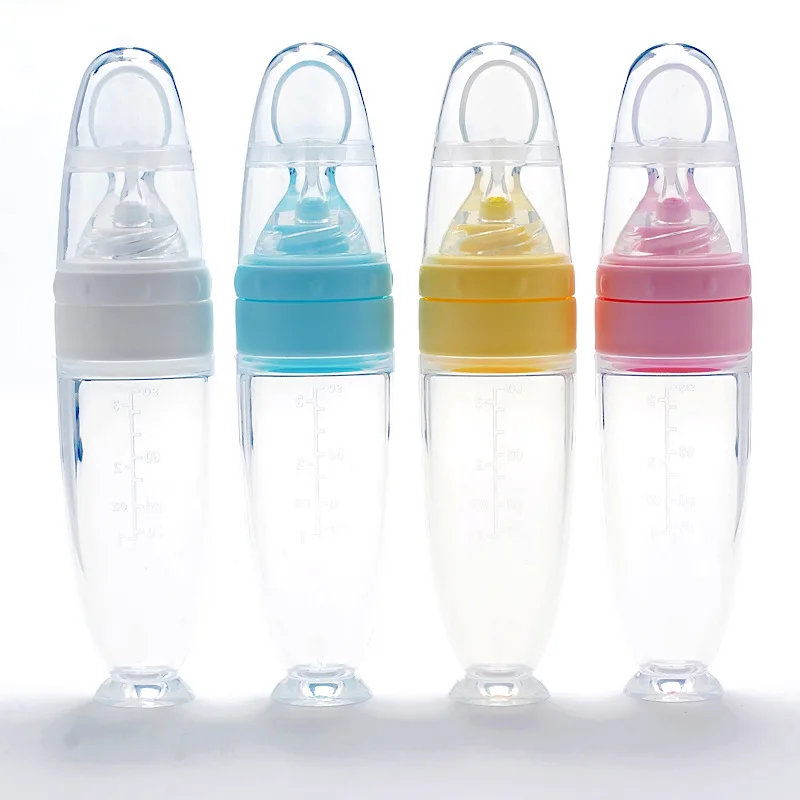 Baby rice cereal bottle silicone milk bottle squeeze spoon baby food bottle rice cereal spoon