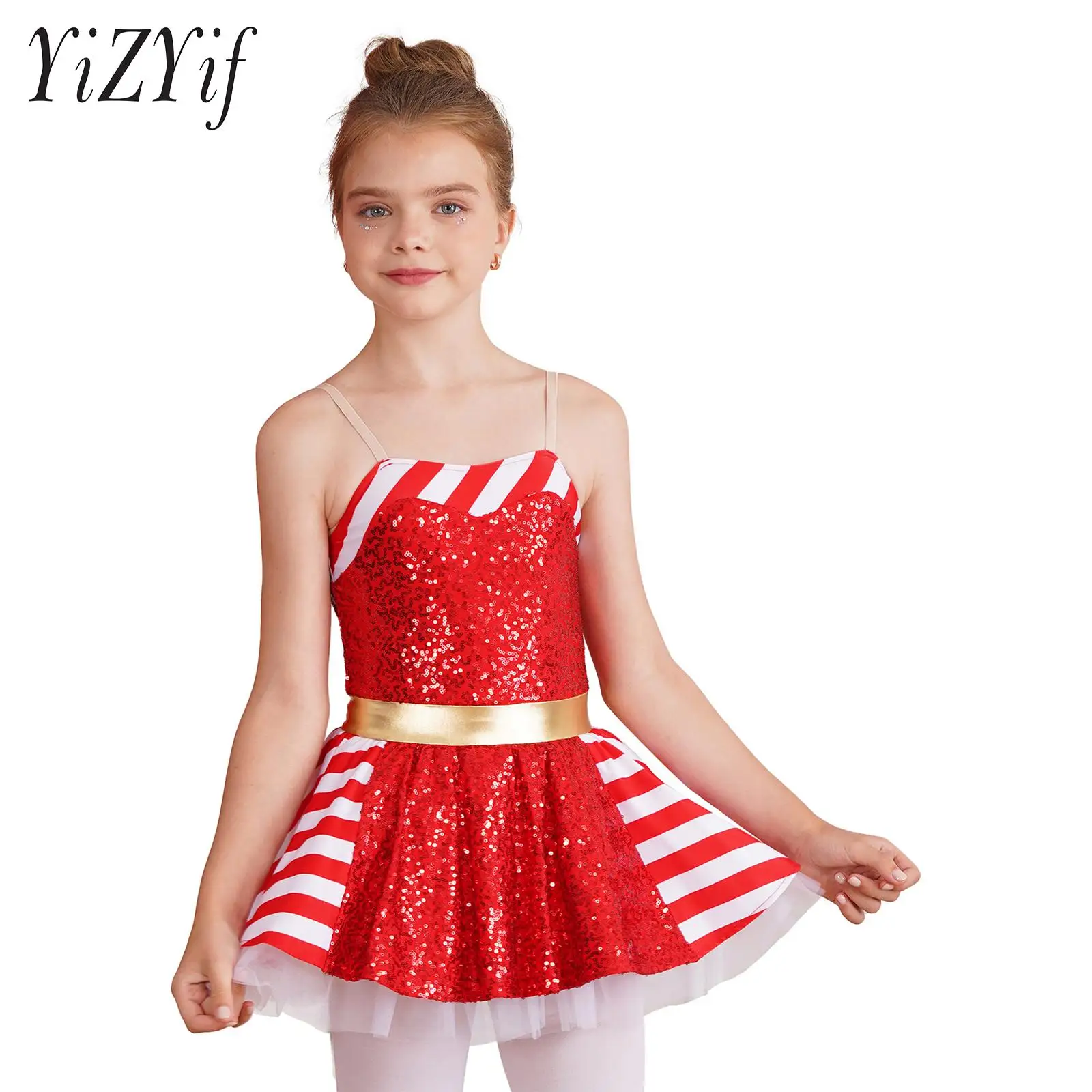 Детский рождественский костюм для девочек регулируемые золотые ленты на