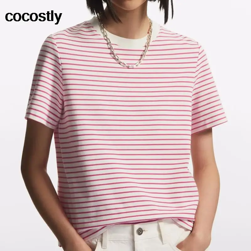 2023 летняя Базовая полосатая футболка с коротким рукавом 8 цветов женские