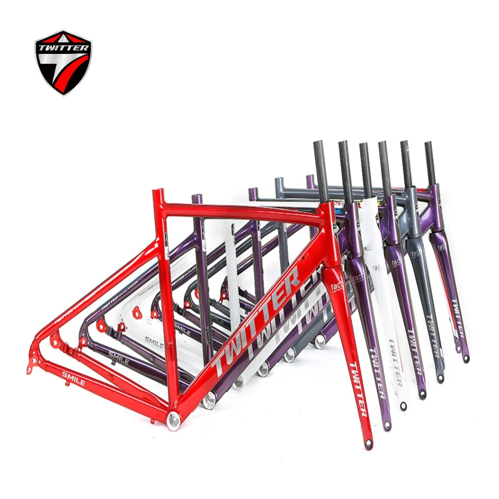 

TWITTER SMILE 52cm aluminum alloy road bike frame with carbon fiber fork inner cable cable barrel drawer version12*142mm 700*25C