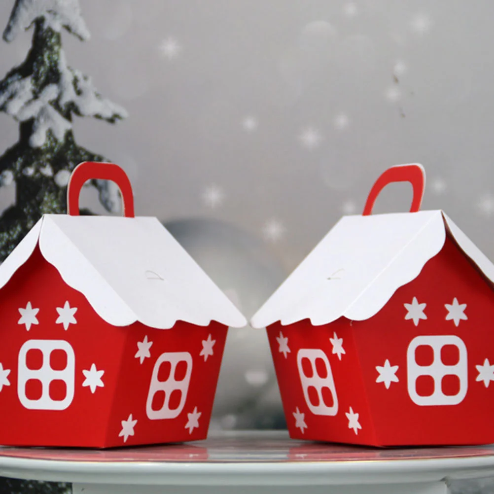 

25Pcs Candy Packaging Boxes Christmas Treat Gift Boxes Christmas Red Little House Candy Box Christmas Eve Box Gift Packing Cases
