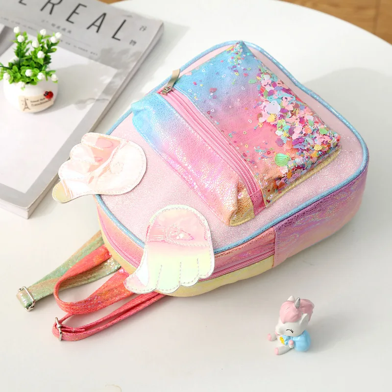 New Colorful Children Schoolbags In Kindergarten Girls Princess Rainbow Laser Backpacks Baby Cartoon Sequin Backpack Sac Licorne