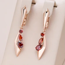 Kinel Fashion 585 Rose Gold Color Long Dangle Earrings For Women Unique Red Natural Zircon Accessories Vintage Wedding Jewelry