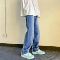 2022 spring new light blue wide leg jeans men streetwear korean fashion denim baggy trousers male brand pants