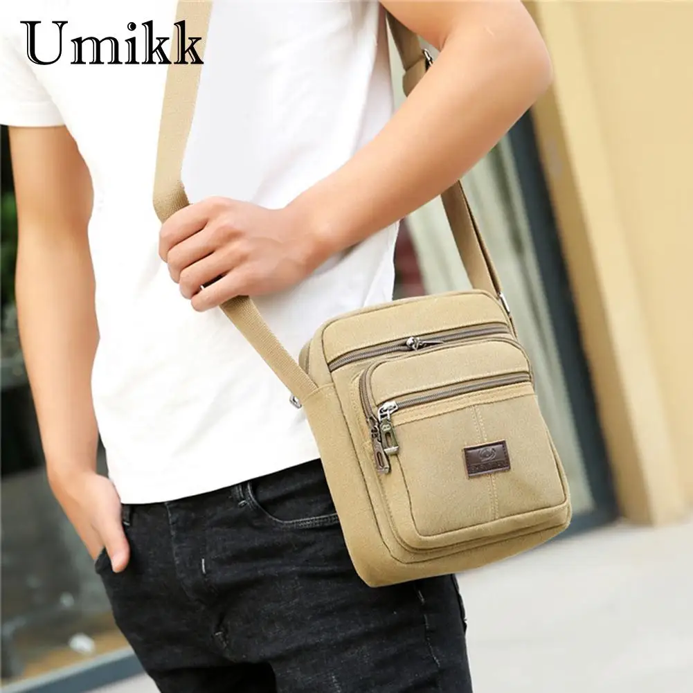 Мужская сумка через плечо холщовая повседневная на молнии в стиле ретро |