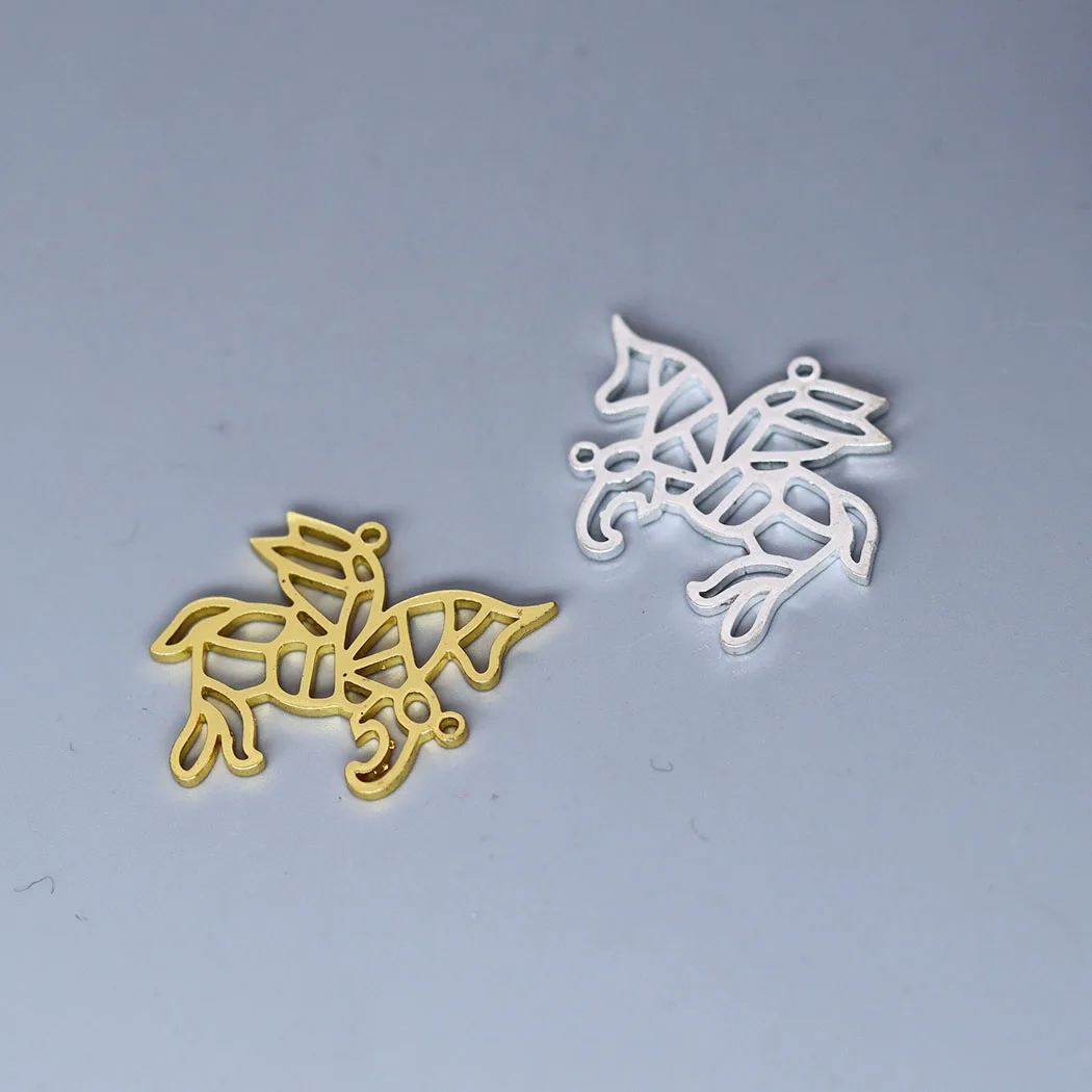 

5pcs/lot Hollow Origami Unicorn Charm Stainless Steel Cute Animals Pendant for Jewelry Making DIY Crafts Supplier