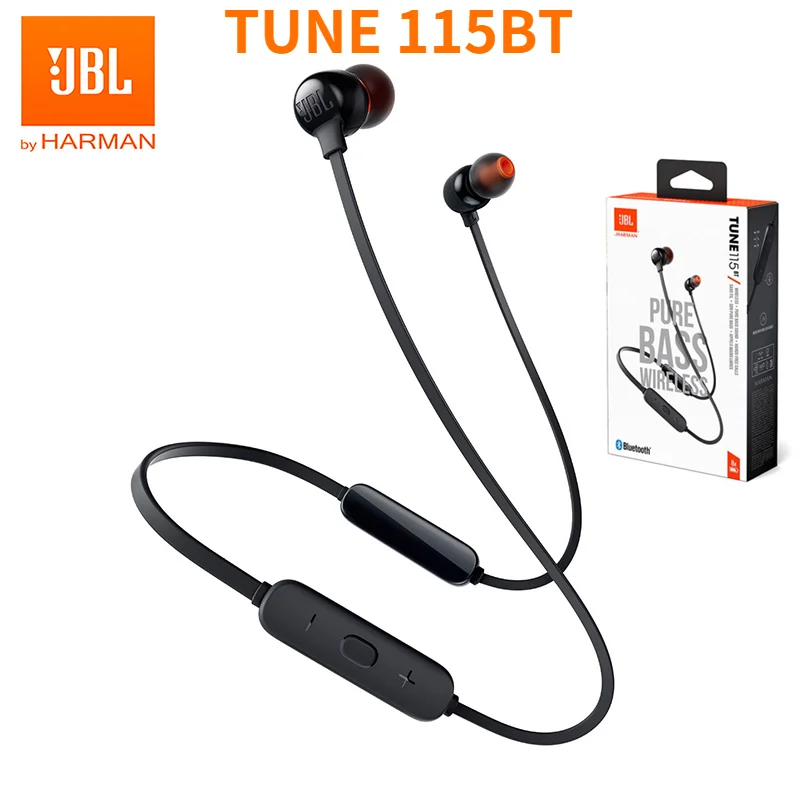 

JBL TUNE 115BT Wireless Bluetooth Earphone T115BT Sports Bass Sound Speed Charging Headset Magnetic Earbuds 3-Button Remo