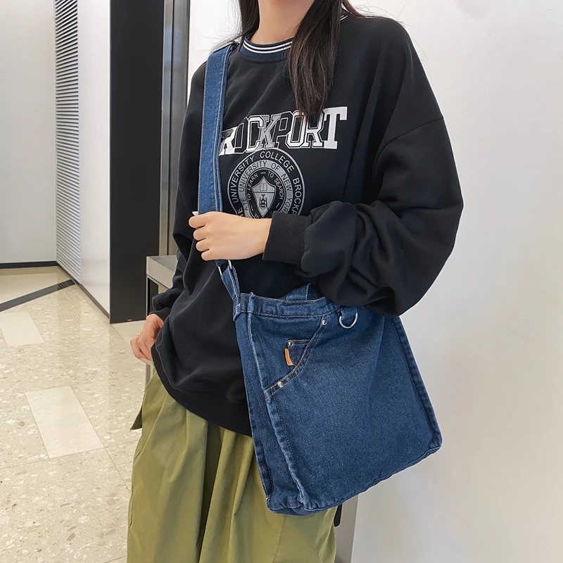 

2022 Denim Bags For Women College Student Shoulder Bag Female Shopping Eco Bag Korean Handbags Canvas Messenger Bag Y2K Travel