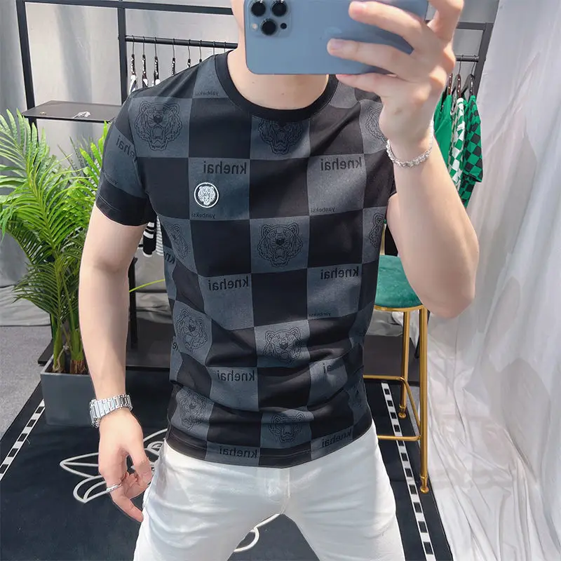 

2022 summer new printed plaid T-shirt men