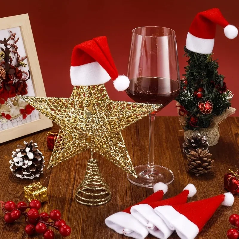 100/5 шт. Рождественская шапка для вилки ножа посуды украшения плюшевая мини-шляпа