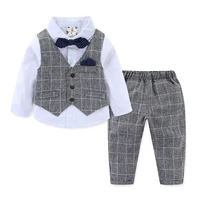2022 spring and autumn new arrival baby boy pure cotton plaid gentleman childrens boy suit three piece suit kids clothes
