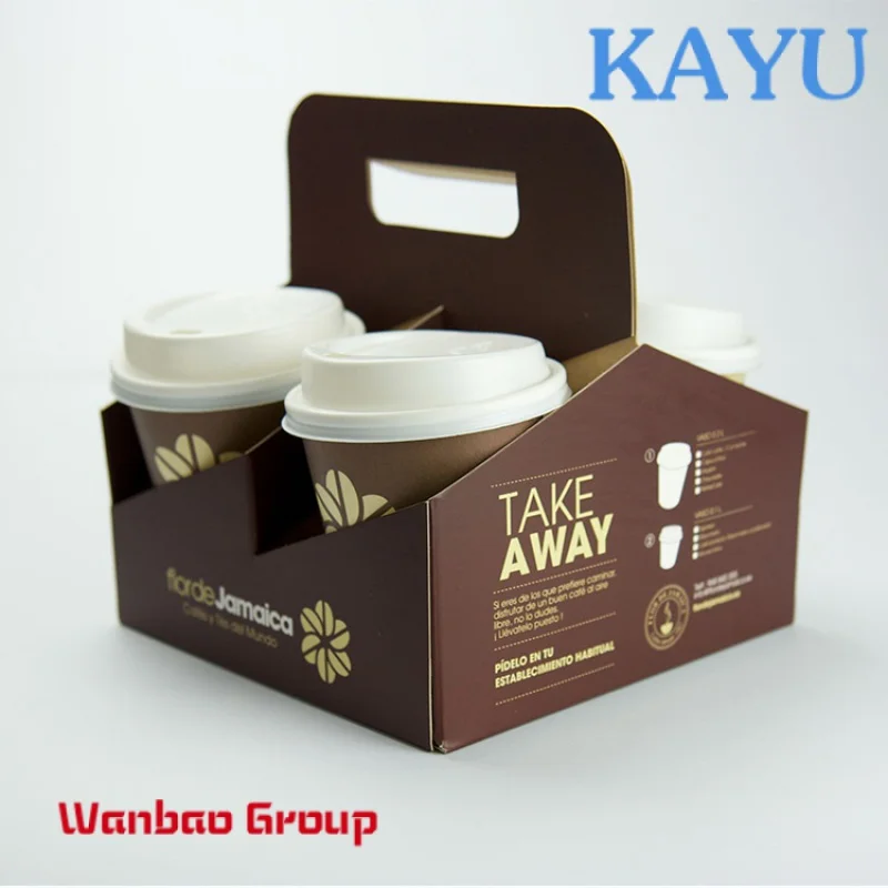 

Customized cheap take away hot drink tea carrier papercup with handle disposable kraft paper coffee cup holder