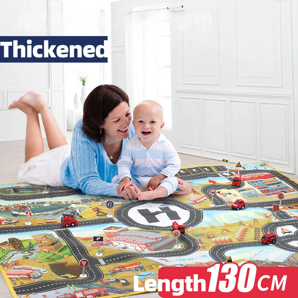 

100x130cm Baby Carpet Kids Educational Portable Rugs Toddler Crawling Map Boys Girls Space Building Thickened Playmat Play Toys