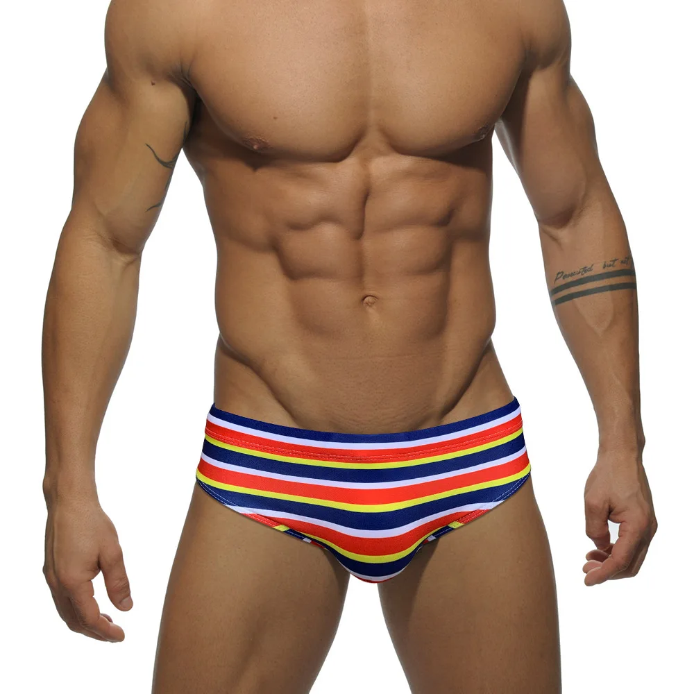 Padded Men Swimsuit Briefs Color Stripes Swimming Trunks Male Breathable Bathing Sunbath Swimwear Push-Up Pad Swim Suit Beach