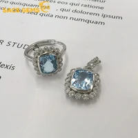 sace gems luxury 100 925 sterling silver 911mm natural sky blue topaz rings pendant wedding engagement fine jewelry set gift