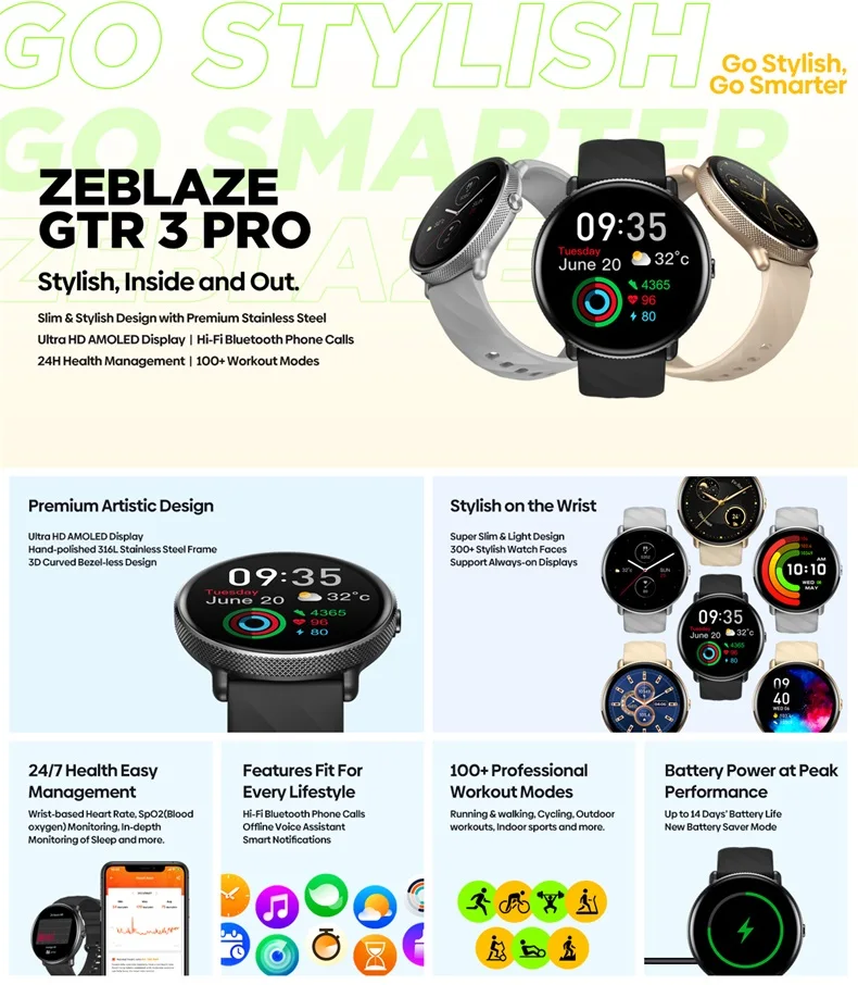 Фото Zeblaze GTR 3 Pro Смарт-часы для мужчин и женщин Все включено Водонепроницаемые BT Call Фитнес Спорт hombren mujer роскошные reloj inteligente №3
