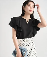 blouse 2022 summer new light luxury celebrity style pearl collar lotus leaf collar top womens high grade sense thin shirt