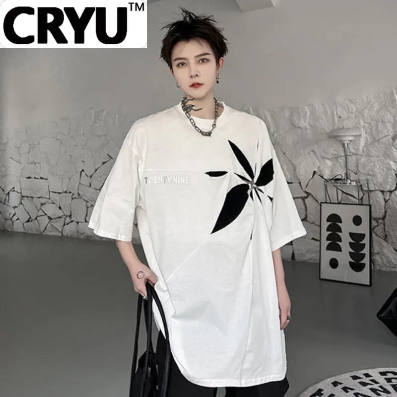 

CRYU Letter Print Male T-shirts Men Spliced Contrast Color Casual Short Sleeve Korean Trendy Pullovertops 2023 Spring New 9A7810
