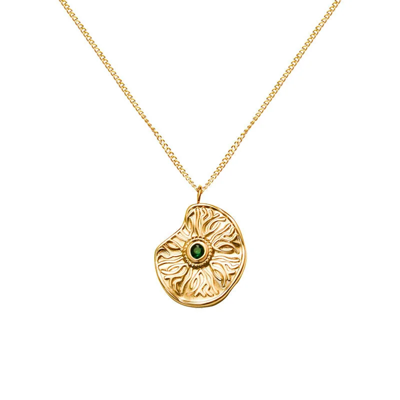 

Minar High Quality Green Agate Natural Stone Eyes Coin Pendant Necklaces for Women 18K Gold PVD Plated Stainless Steel Necklace