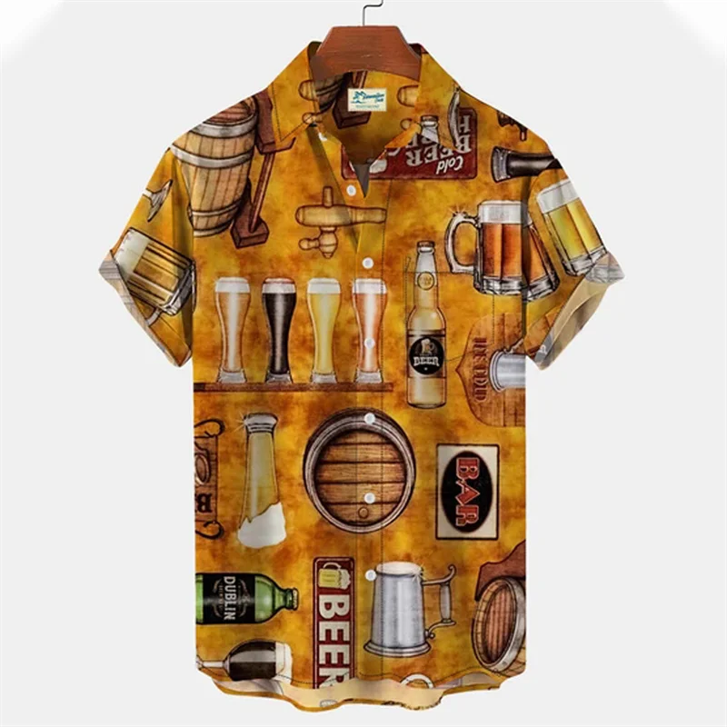 Men's Beach Luxury Social Fashion Cheers Medieval Oversized Harajuku The Summer Hawaiian Shirt Wine Glass Pattern Tiki Clothes